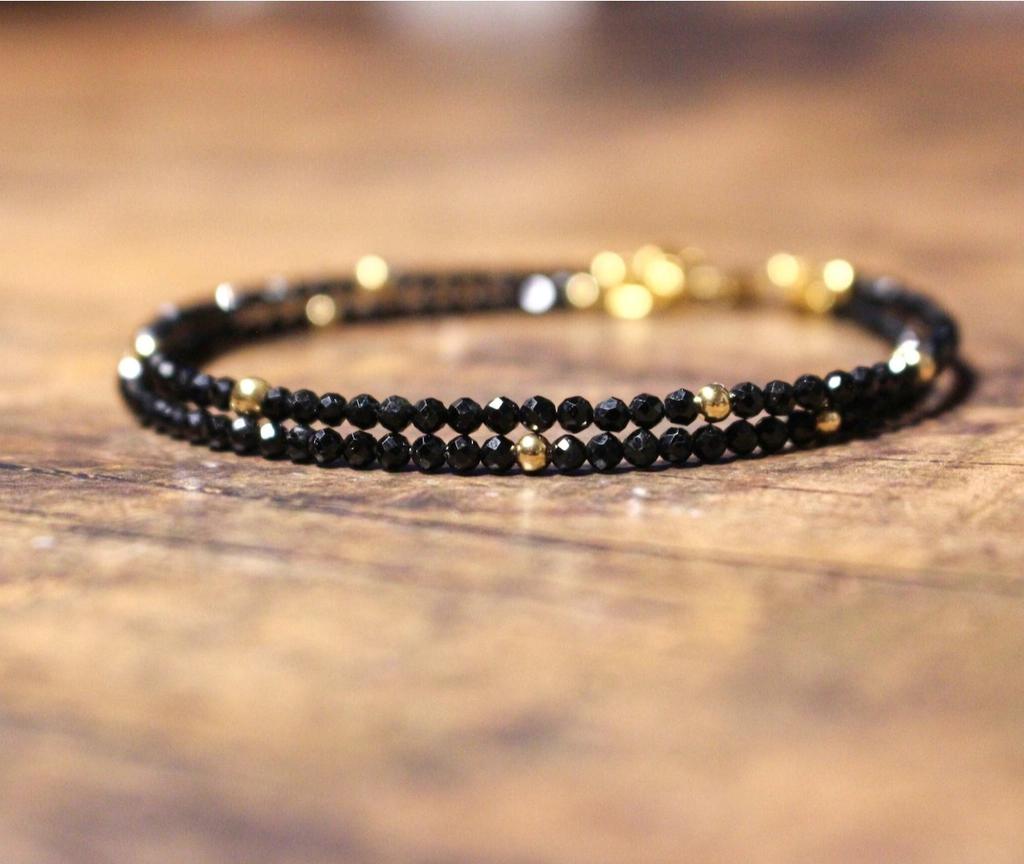 Black Crystal Tourmaline Bracelet, Empath Protection Bracelet for Women, Dainty Black Tourmaline Jewelry,