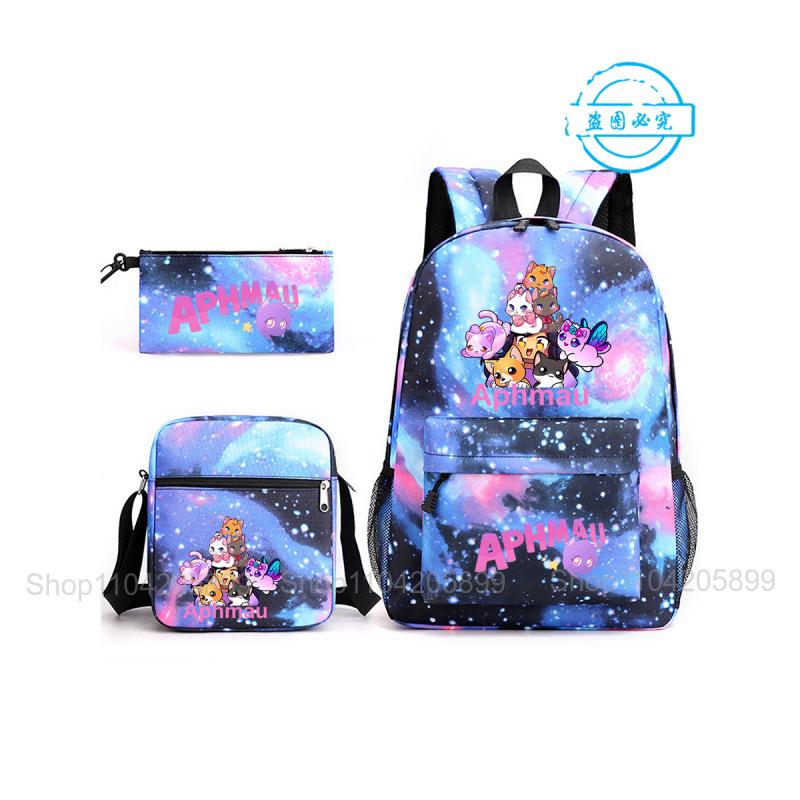 Aphmau Backpack Student Mochila School Bag Pencil Case Shoulder Bag 3PCS Set Fashion Girls Boys Game Cartoon SchoolBag Gift