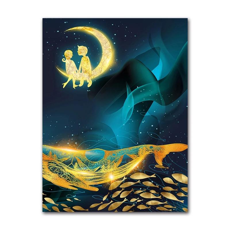 

Золотой Кит и Море Художественная Живопись Плакат и Печать Картина на Стене Терраса Украшение Скандинавский Холст Художественная Печать Оптовая Продажа 30x45cm No Frame