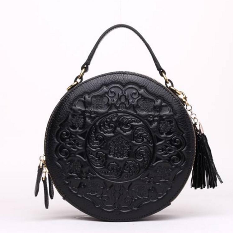 Summer Style Women's Shoulder Bag with Artistic Style, Leather Crossbody Shoulder Bag, Cowhide Small Round Bag