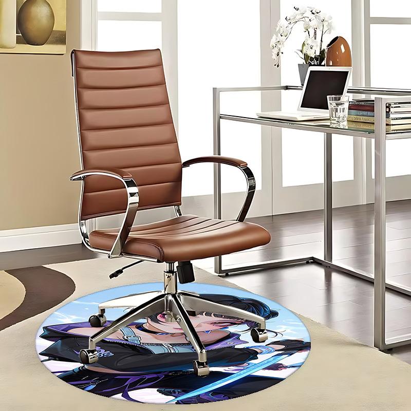 1pc Anime Design Round Carpet - Office Chair Mat, Non-Slip Rug for Home Decor, Gaming Room
