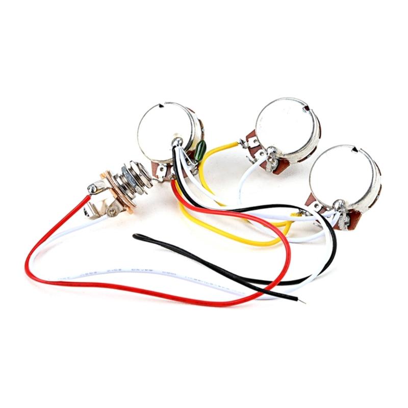 2V 1T Wiring Kit, 3 Way A250K Wiring Harness Prewired Guitar Wiring Hareness for Electric Guitar Bass Repair Replacement