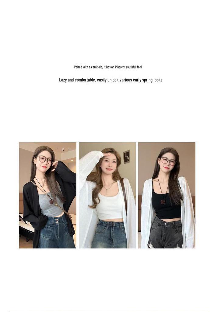 Women's Summer Sun Protection Loose Knit Cardigan - Korean Style, Long Sleeve, Casual Air Conditioning Cover-Up.