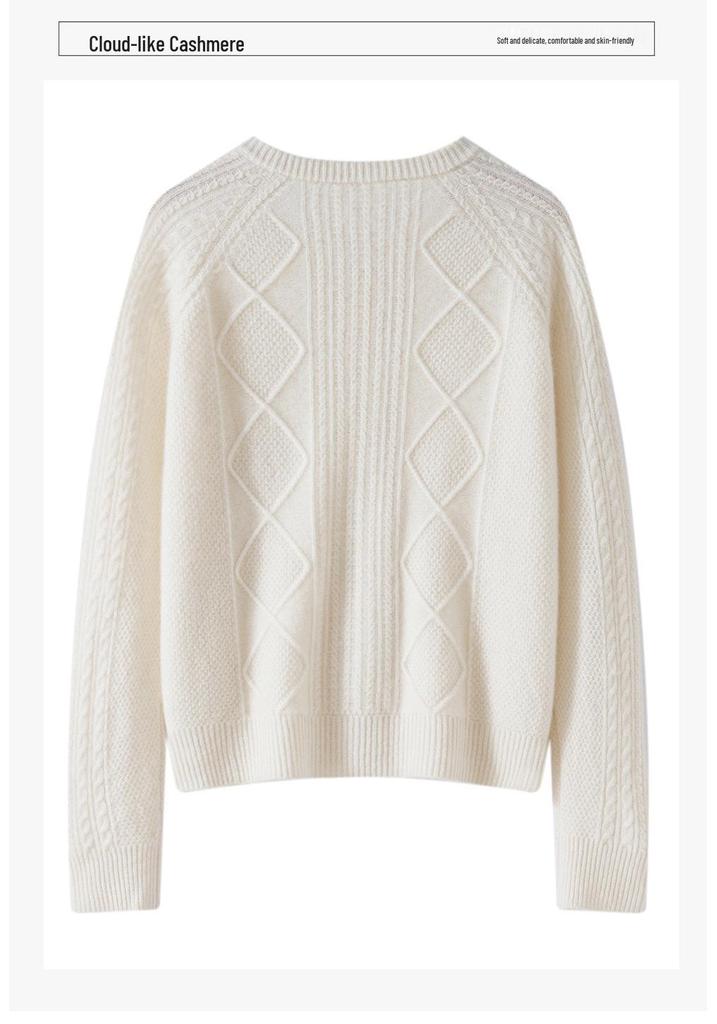 26 Autumn/Winter Women's Cashmere Blend Round Neck Cardigan - Osmanthus Stitch Thick Knit Sweater