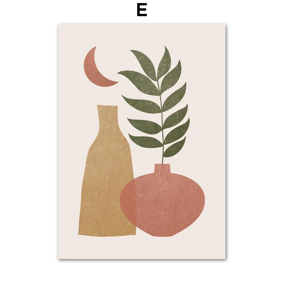 Sun Leaves Moon Geometry Abstract Landscape Posters Prints Canvas Painting Gallery Wall Art Pictures For Living Room Decor