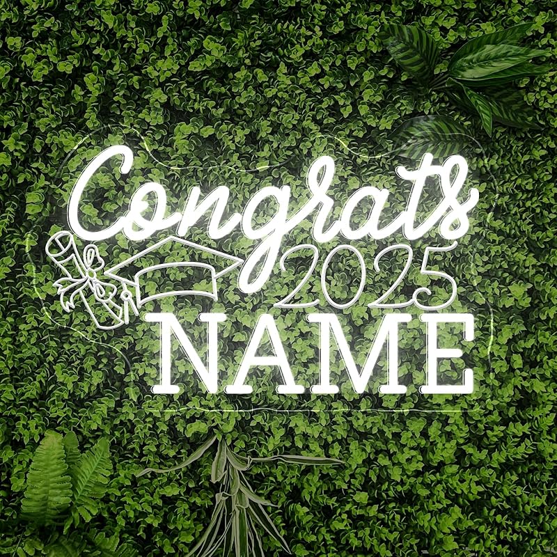 Custom Congrats Name Neon Signs for Class of 2025 Graduation, Personalized Congrats LED Neon Lights with Graduation Cap for Graduation Party Decor,