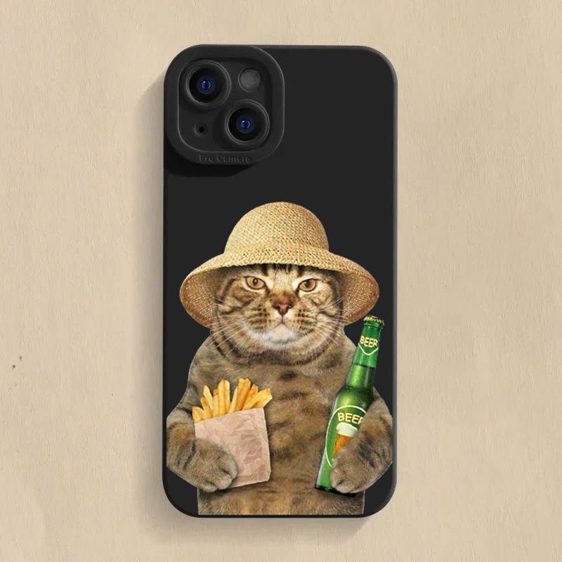 

Cute Beer Cat Pattern Silicone Soft Phone Case For Xiaomi Mi 15 14T 13T 12T Pro 14 13 11 Lite NE Poco F6 F5 X5 M6 X7 Pro Cover Poco F3