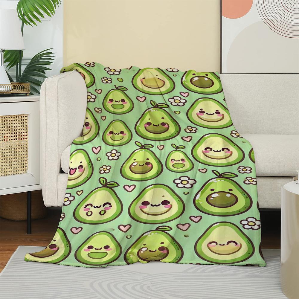Linda manta polar con estampado de aguacate sonriente, manta con estampado de frutas divertidas de primavera, suave y 75cmx90cm