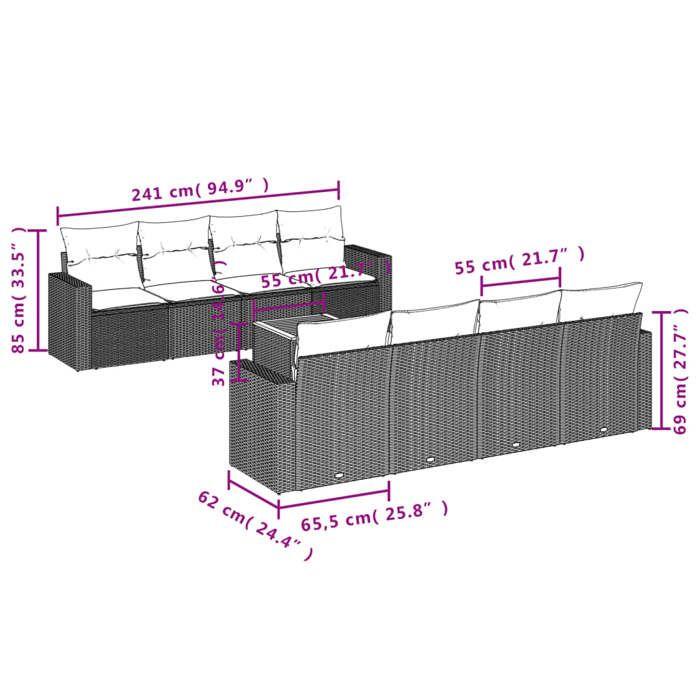 VidaXL Garden Lounge Set with Cushions 9 Pcs, Patio Sofas, Furniture Set, Outdoor Terrace Furniture, Grey 3256376