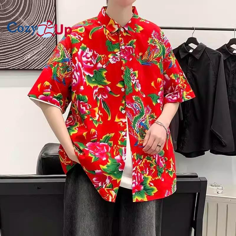 Cozy Up Men's Casual Northeast Large Flower Retro Couple Loose Short-sleeved Floral Shirt