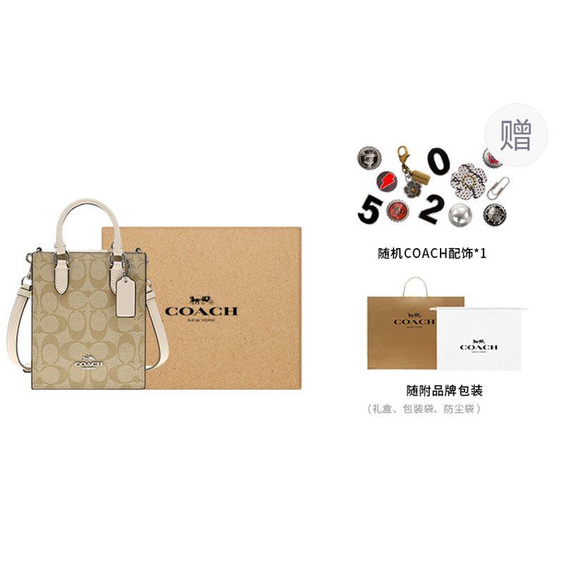 Coach N/S Coated Canvas With Leather Tote Bag, Shopping Bag, Crossbody Bag, Handbag Mini Women's Brown CJ494-SIGHA