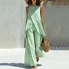 Completo Due Pezzi da Donna con Tunica Senza Maniche, Girocollo e Pantaloni a Gamba Larga, Leggero, Casual, per Estate e Primavera