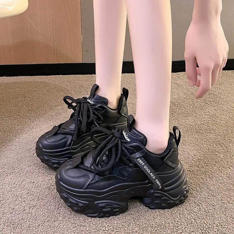 8CM Fashion New Women Platform Sneakers Autumn Spring Breathable Wedges Casual Mesh Shoes High Heels Thick Sole Sneakers Woman