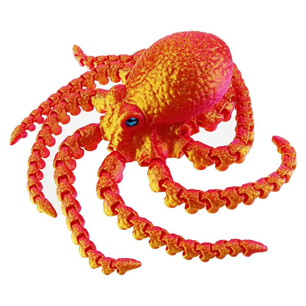 3D Printed Kraken Toy Multi-color Sample With Simulated Eyes, Movable Joints, Gradient Luminous