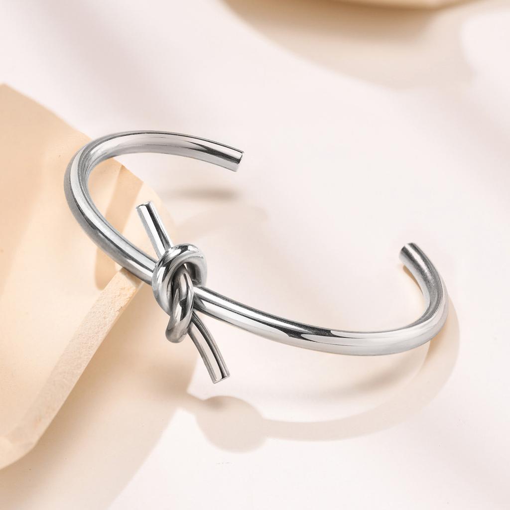 Knot Bracelets Stainless Steel Dainty Adjustable Opening Bangle,Trendy Circular Knot Cuff Wedding Bracelet,Bridesmaid Jewelry