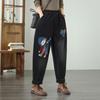 Plus Size Vintage Embroidery High Waist Casual Loose Women Spring Summer Autumn Jeans Denim Harem Pants