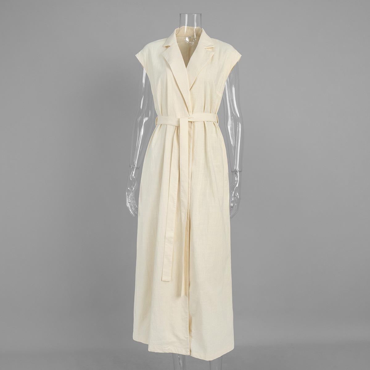 

Spring Summer New Sleeveless Collared Shirt Dress, Lace Up Waist Casual Elegant Dress for Women, European American Style S