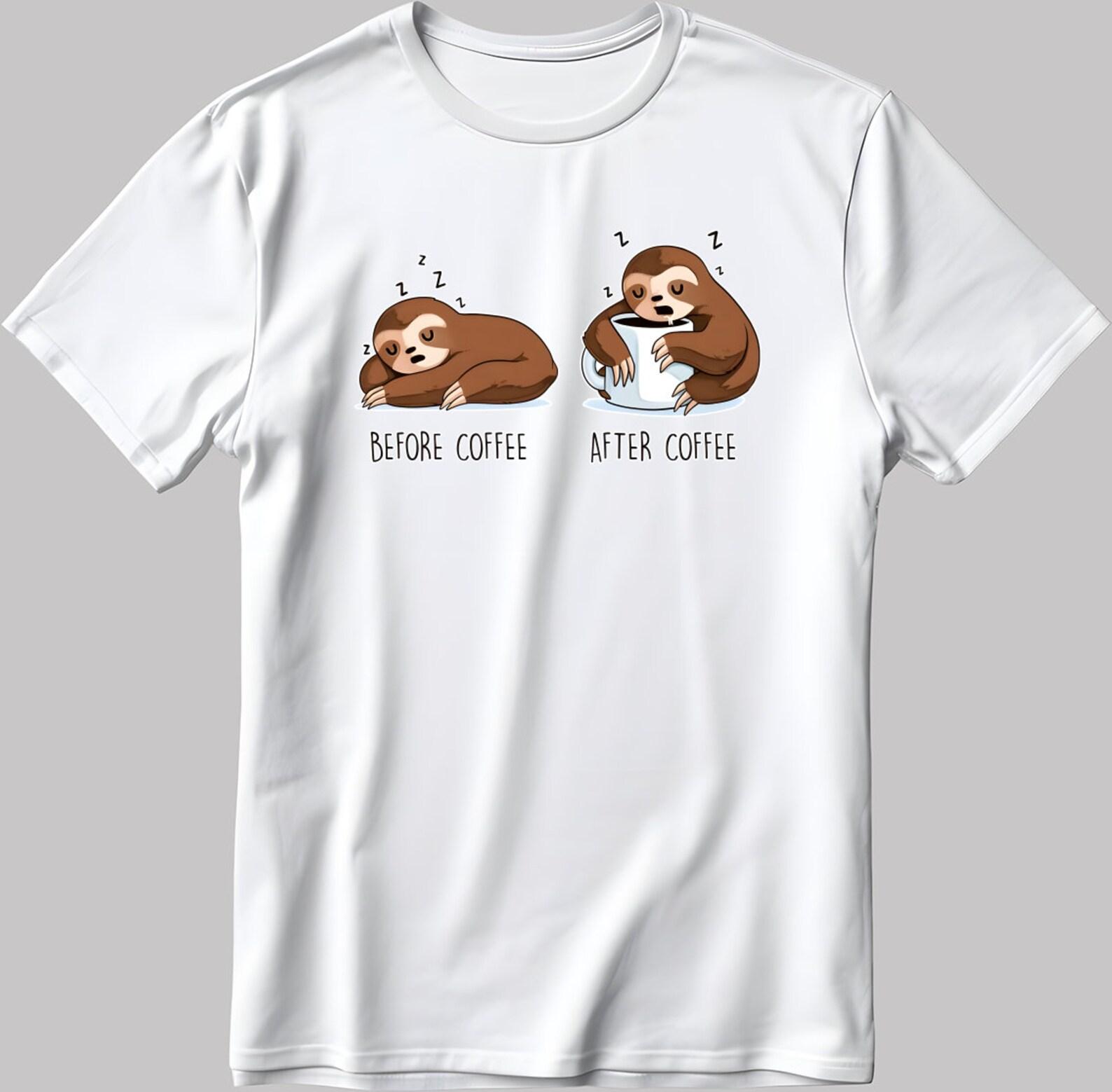 Sloth Coffee T-Shirt, Funny Graphic Tee E165 XL