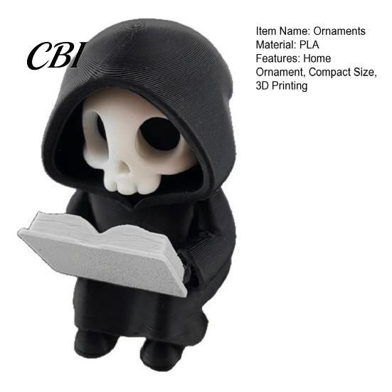 Dark Healing Decor Style Halloween Ornament, Mini 3D Printed Hooded Skull Bookshelf Sculpture Compact Exquisite Details Sculpture, for Desk Decoration