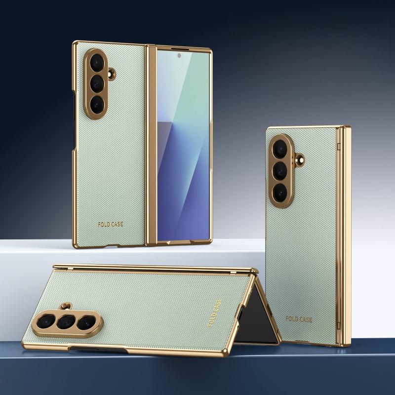 Business Electroplated Frame Leather Case For Samsung Galaxy Z Fold 8 Ultra 7 6 5 4 3 8 Wide With Glass Screen Protective Cover