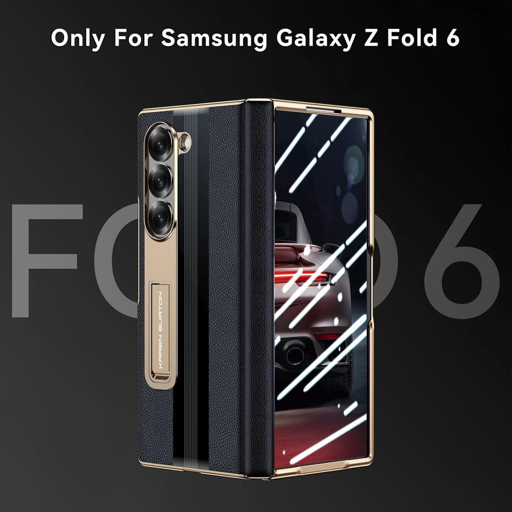 for Samsung Galaxy Z Fold 6 Phone Case [Luxury Premier Genuine Leather] [Full Body Hinge Protection] [Built-in Screen Protector] [Kickstand Slim
