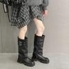 French Retro Thick-soled Knee Boots 2025 New Round Head Versatile Pleated Thick Heel Stacked Pants Tube Boots Women
