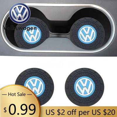 For VOLKSWAGEN VW 2pcs Car Coaster Pads PVC Water Cup Anti-slip Mat for Volkswagen Golf Passat Jetta Touareg Tiguan Polo Caddy G