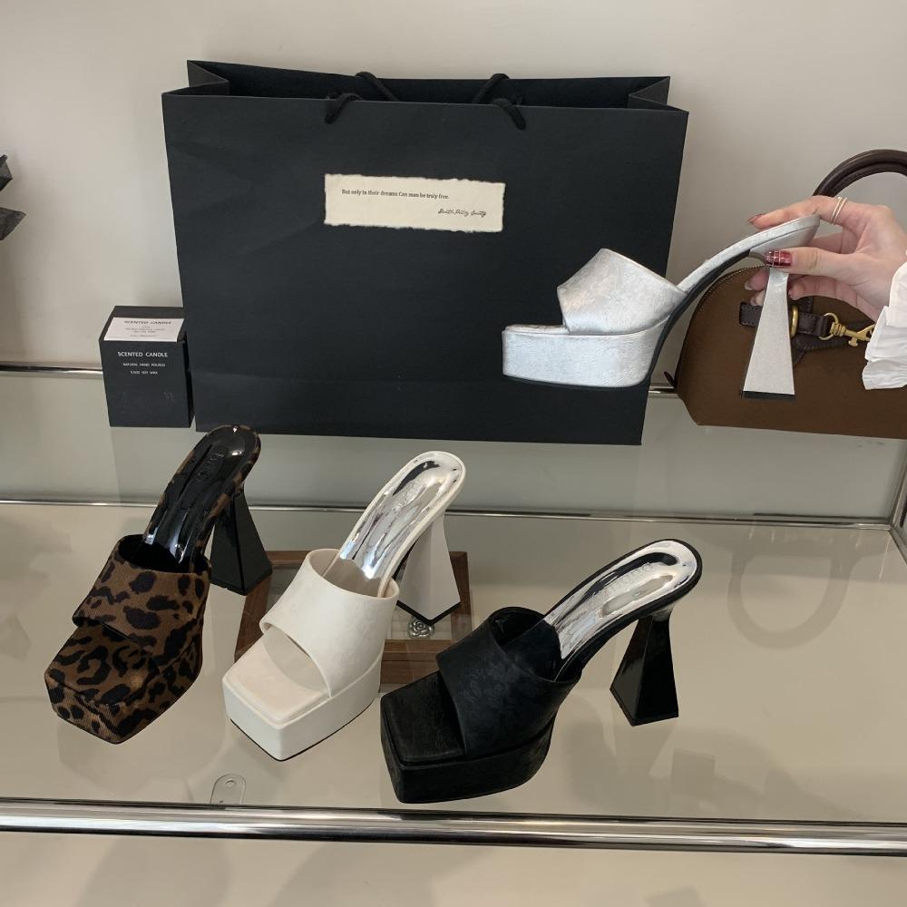 Fashion Blue Slippers Heeled Sandals Black Platform High Heels Summer Shoes Women Ladies Chunky Slippers Fashion Sandalias Mujer