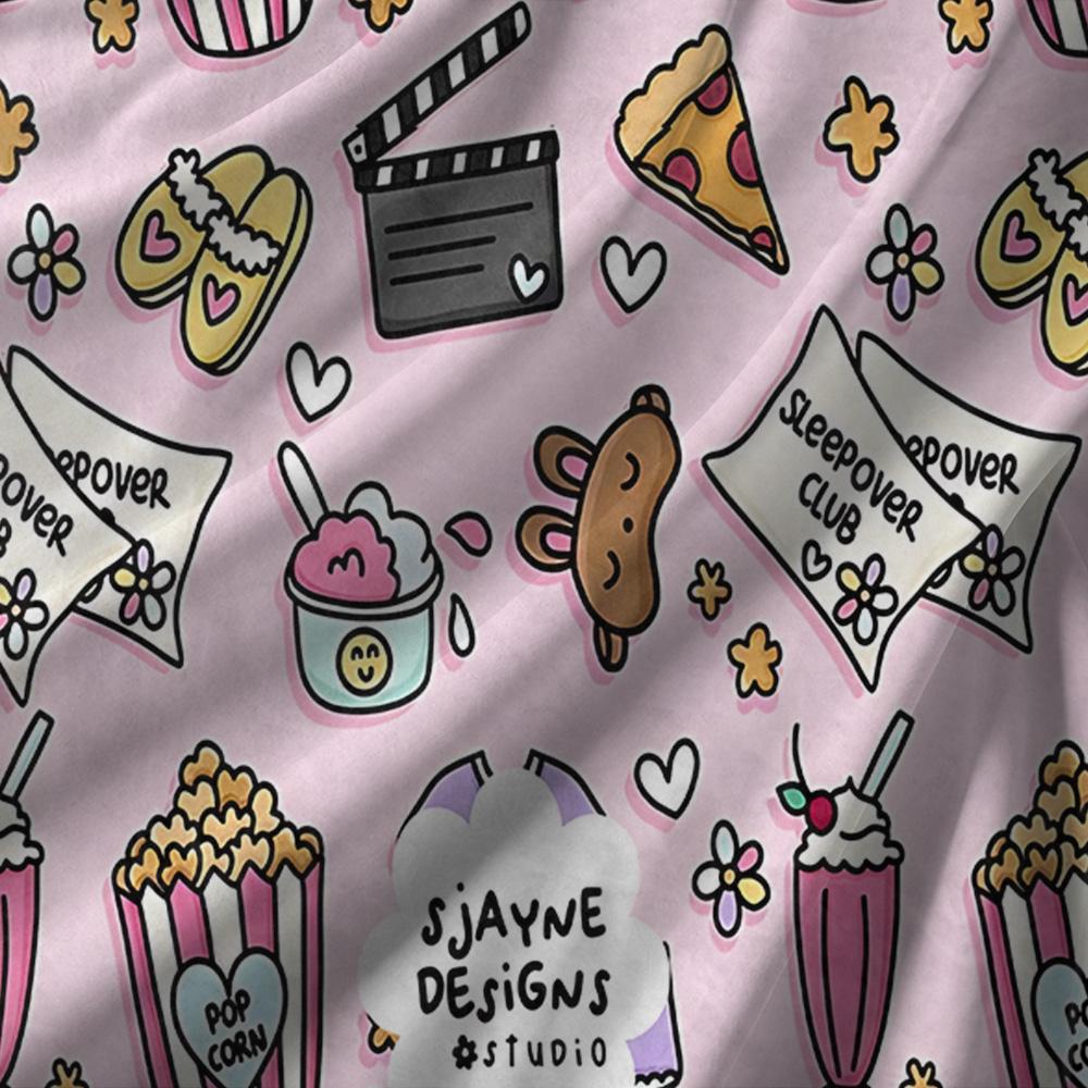 DOPAMINE Cartoon Fleece Blanket - Soft Plush Throw for Girls Room Cozy Pink Sleepover Club Blanket with Popcorn Milkshakes