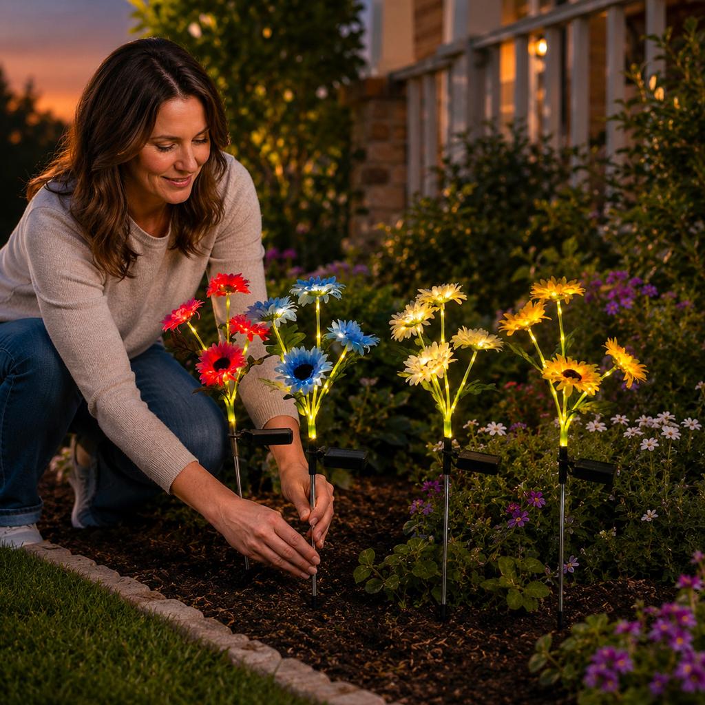 Solar Powered Daisy Flower Garden Lights Outdoor Waterproof Landscape Lawn Decorative Lighting with Stake for Yard Patio Pathway