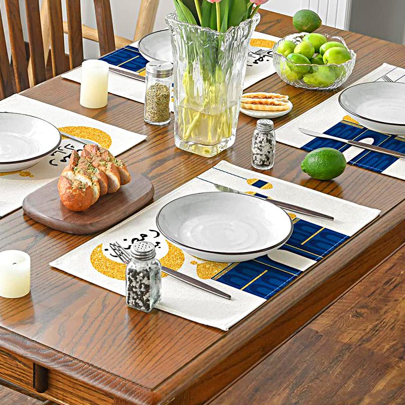 

1 шт. изысканный полумесяц мусульманская Рамадан Ид украшение скатерть исламская водонепроницаемая прямоугольная скатерть