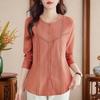 New Jacquard Women's Shirt Long Sleeve Lace Splicing Round Neck Large Size Women's Shirt