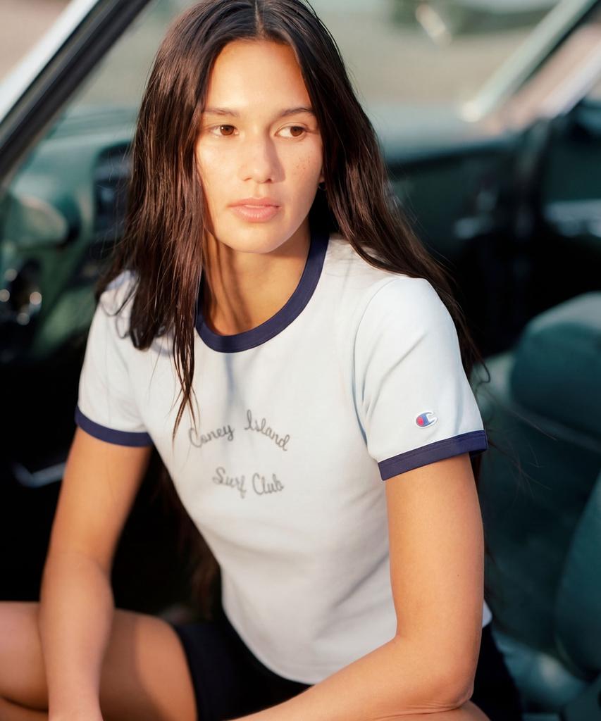 Champion Women'S Coney Island Crop Ringer T-Shirt White