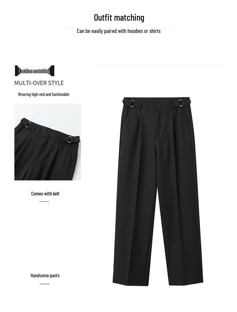 Men's Spring/Summer Casual Versatile Loose-Fit Straight-Leg Trousers with Half Elastic Waist