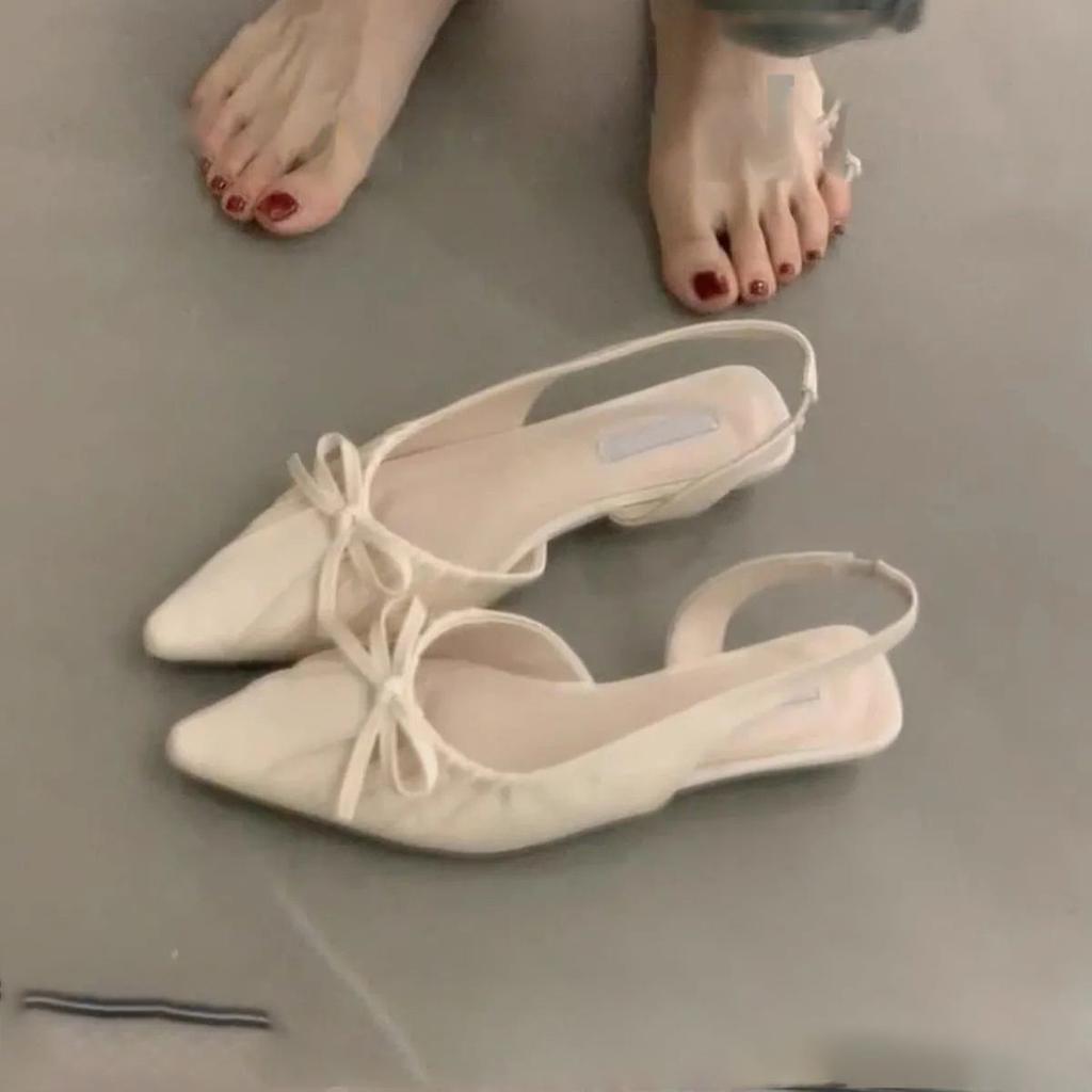 French wedge heel with bow back empty versatile Mary Jane shoes women's 2025 gentle wind work fashion sandals