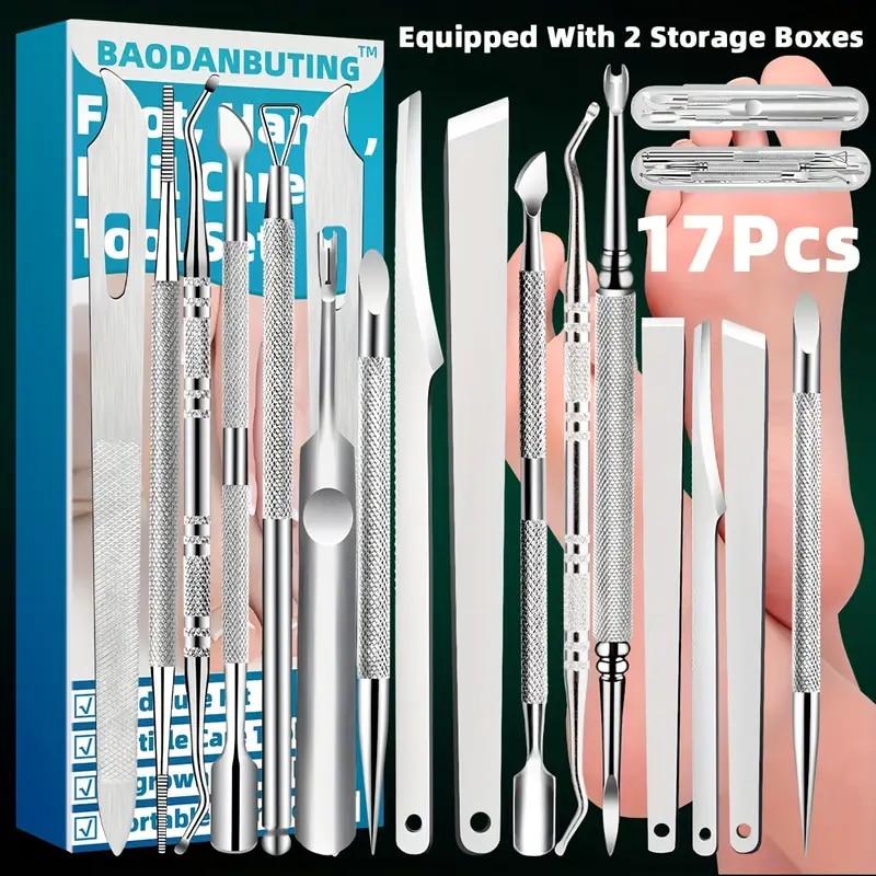 17 Piece Professional Foot Care Kit, Stainless Steel Pedicure Tools Set with Storage Box