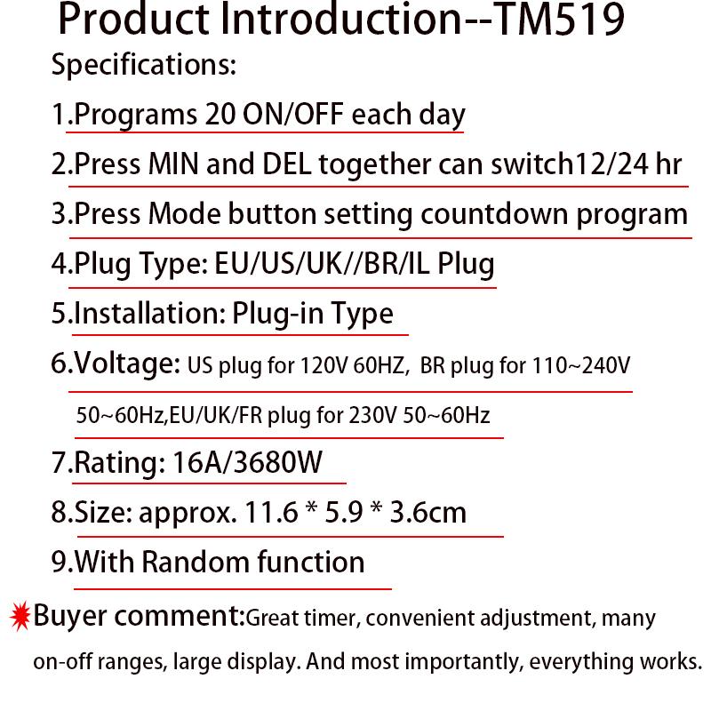 EU UK BR Plug Outlet Electronic Digital Timer Socket with Timer 220V AC Socket Timer Plug Time Relay Switch Control Programmable