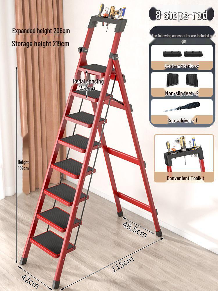 Four-Step Folding Telescopic A-Frame Ladder for Indoor Use