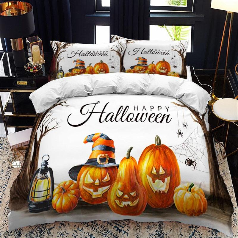 Halloween Duvet Cover King Microfiber Medieval Haunted Castle With Garden Pumpkins Dark Clouds Scary Nights Print Bedding Set