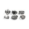 6Pcs Antique Silver Open Ring Set Male, Hip Hop Diablo Exaggerated Ring Accessories Gift
