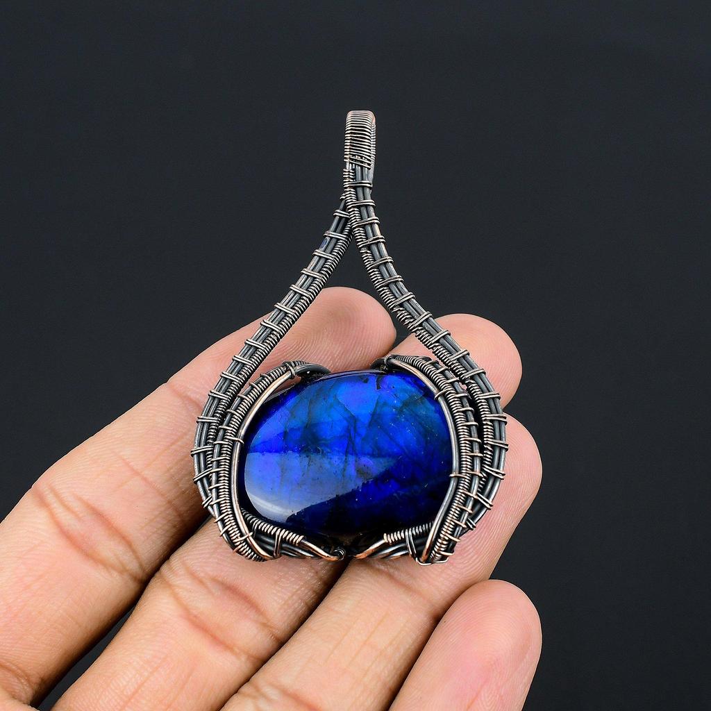 Blue Flash Labradorite Handmade Pendant, Natural Gemstone Jewelry, 999 Copper Wire Wrapped Pendant Jewelry, For Gift