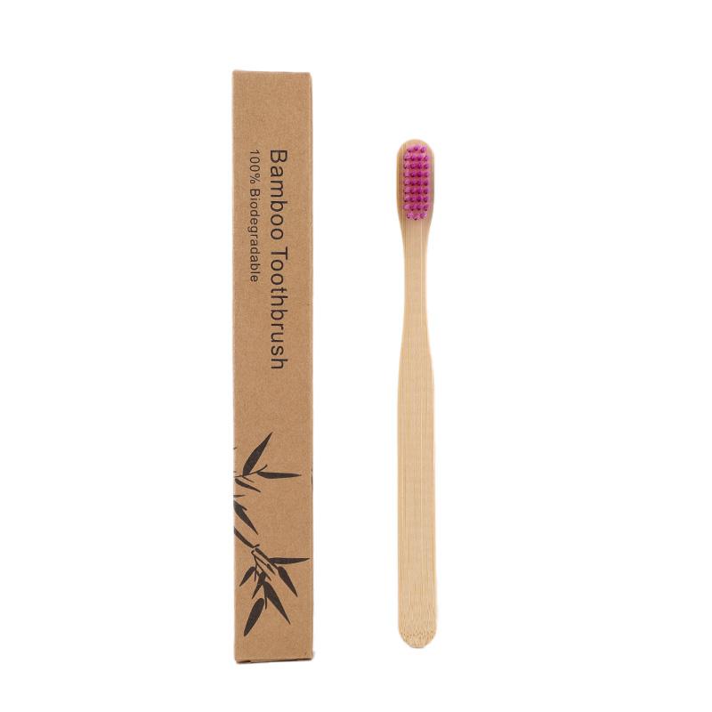 Ready Stock Custom Kraft Box Kids Flat Square Handle Soft Eco Natural Biodegradable Logo Design Bamboo Toothbrush