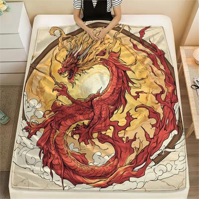 Vintage Dragons  Print Flannel Blanket, High Quality Comfortable for All Seasons, Home Decor, Warmth and Comfort
