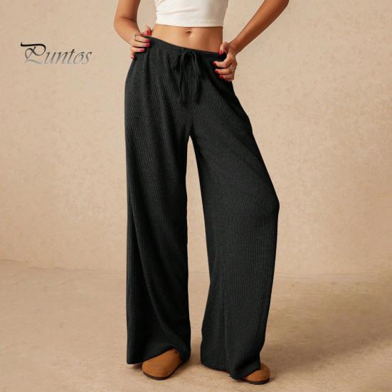 Relaxed Fit Women Bottoms Pants Casual Wide Leg Trousers Elastic Waist Adjustable Drawstring Solid Color Loose Work Travel Daily Wear