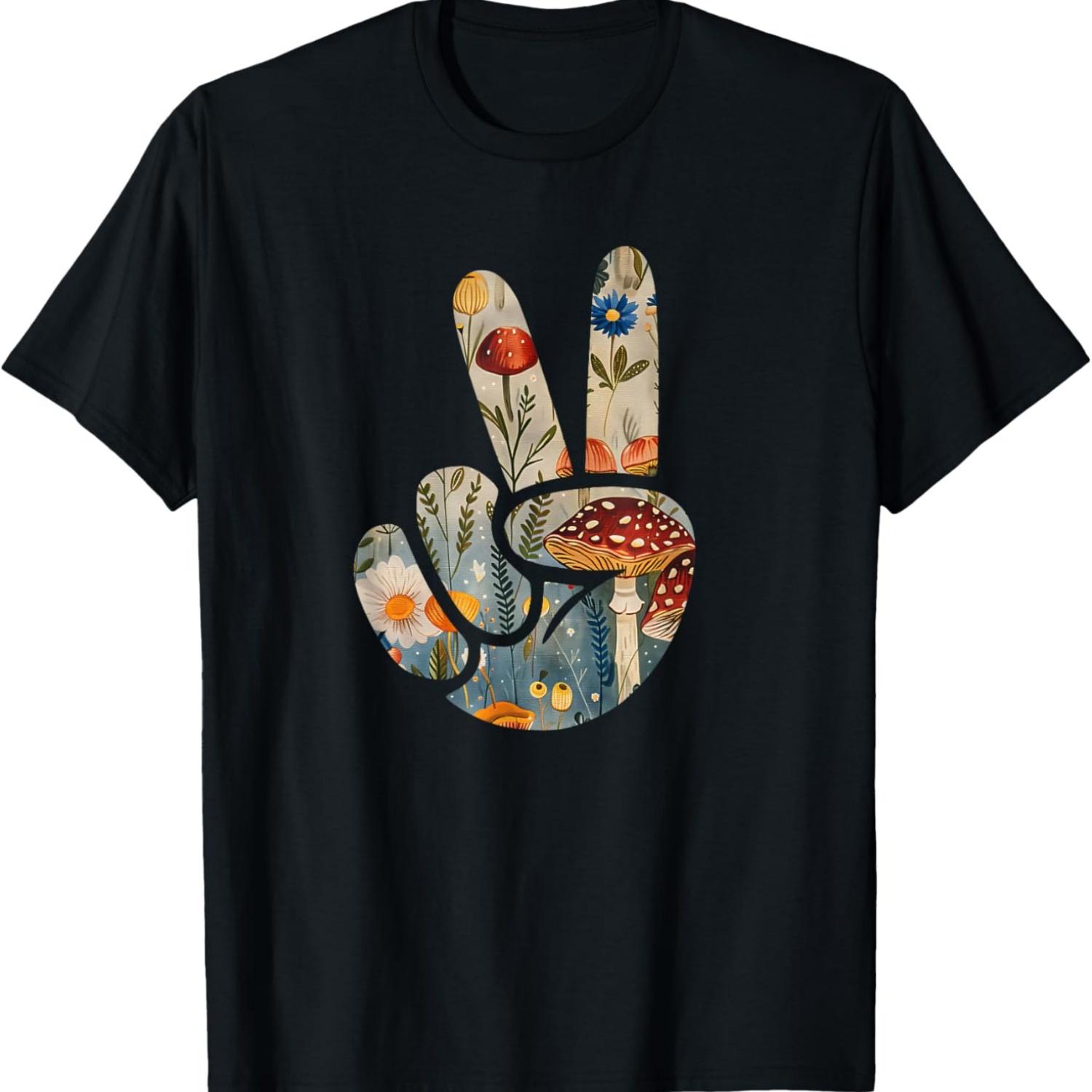 

Natural Silhouette Forest Meadow Cottagecore Peace Sign Hand T-Shirt(80) XXXXXL чорний