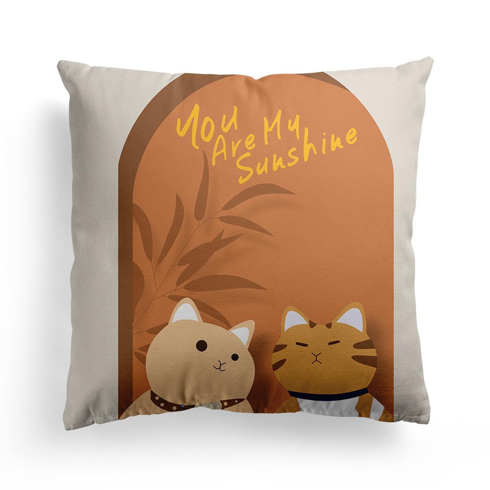 New Nordic Orange Geometric Pillowcase Floral Print Peach Leather Fleece Home Pillow Cushion Cover