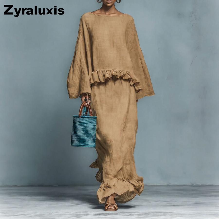 New Women's Long Sleeve Irregular Half-Length Skirt Casual Fashion Solid Color Set