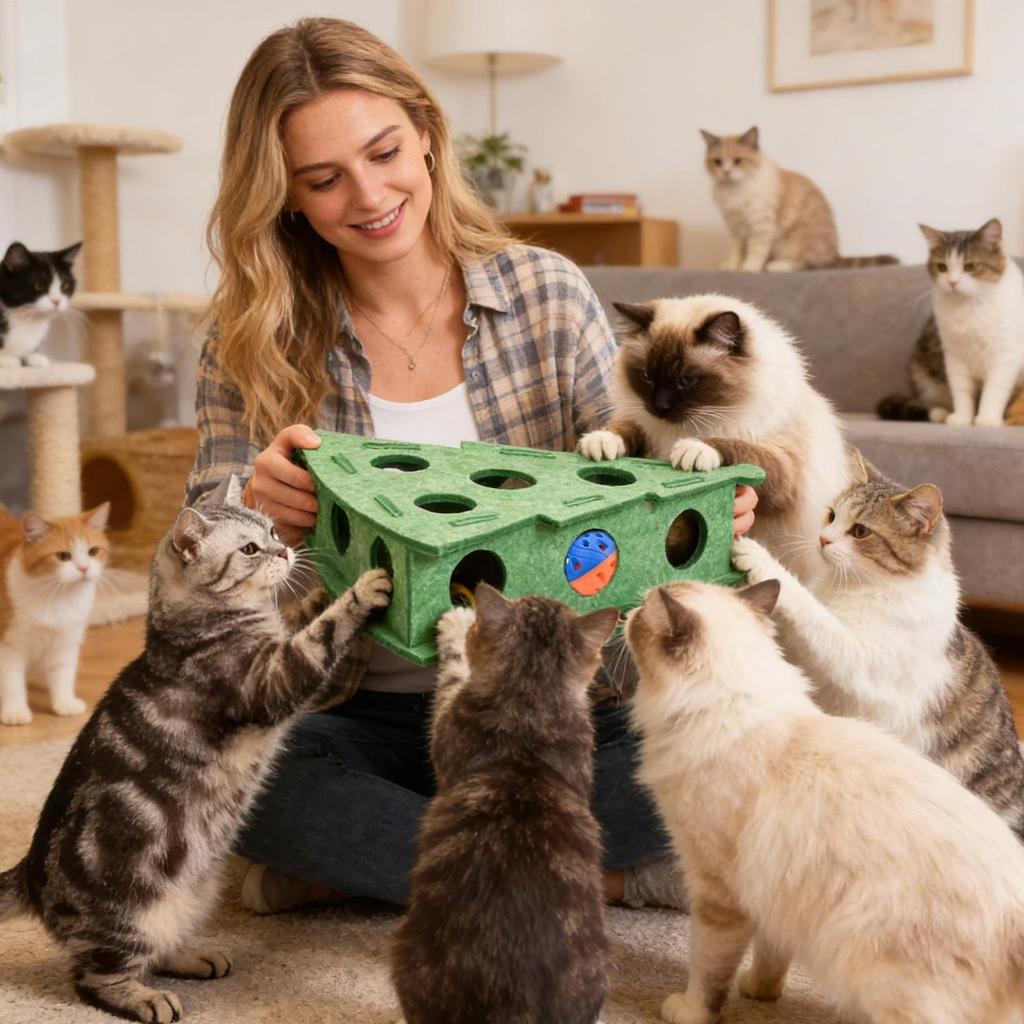 Cat Nail File Toy With Bell Balls Fun Scratching Interactive Felt Pet Supplies Cat Scratch Puzzle Box For Play Training Hunting