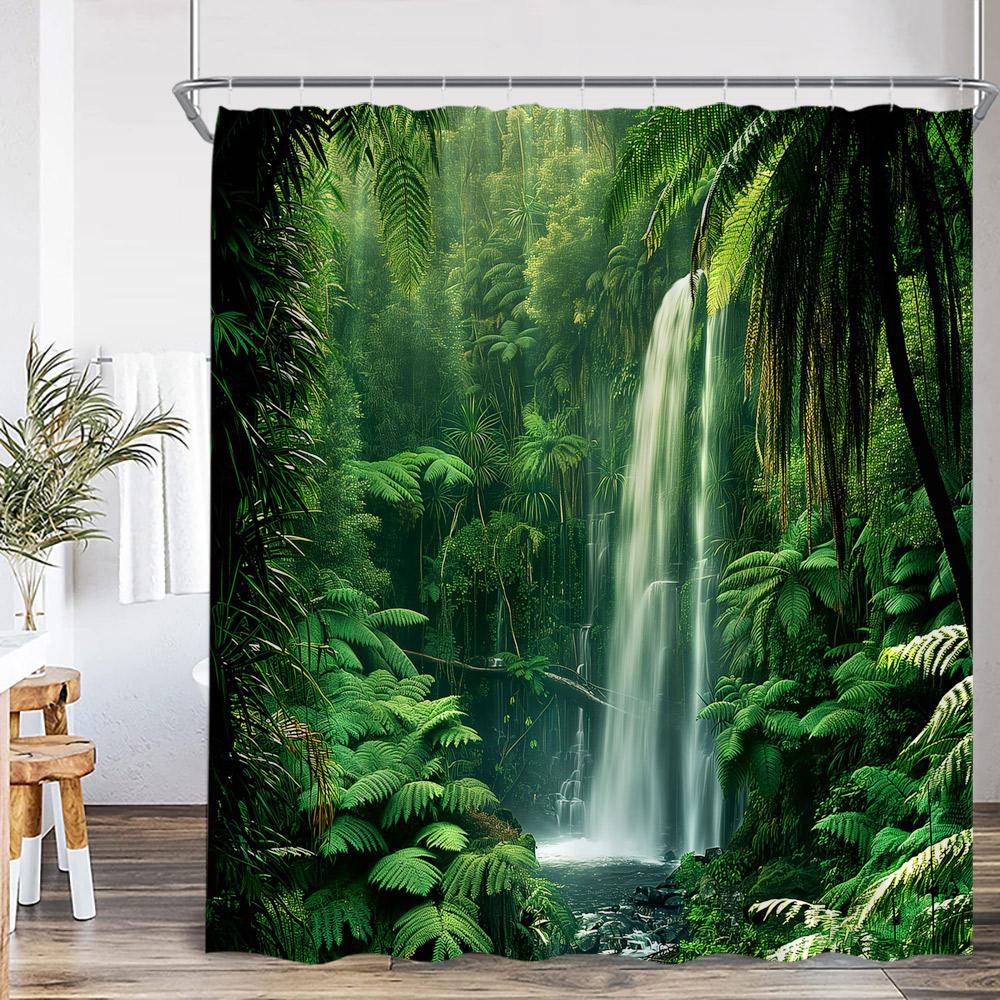 

Natural Landscape Waterfall Forest Shower Curtain Scenery Green Leaves Plants Bathroom Decor Polyester Bath Curtain for Home 120x180cm-47x70in