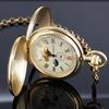 Reloj de Bolsillo Mecánico Antiguo de Lujo con Fase Lunar(12/24 Horas) Relojes Tourbillon de Cobre Puro de Cuerda Manual Para Hombres Mujeres